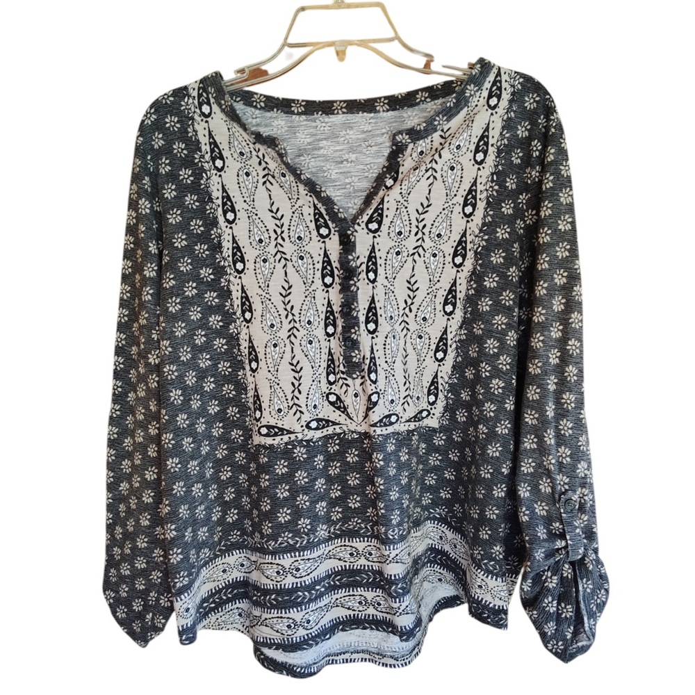 Elegant Black and White Floral Blouse